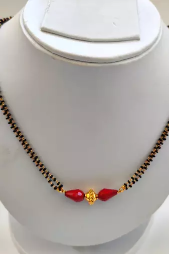 Red and gold beaded dailywear mangalsutra
