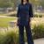 Navy blue embroidered cotton co-ord set for women