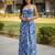 Blue floral printed rayon blend smocked bandeau maxi dress