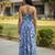 Blue floral printed rayon blend smocked bandeau maxi dress