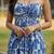 Blue floral printed rayon blend smocked bandeau maxi dress