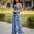 Blue floral printed rayon blend smocked bandeau maxi dress