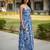 Blue floral printed rayon blend smocked bandeau maxi dress