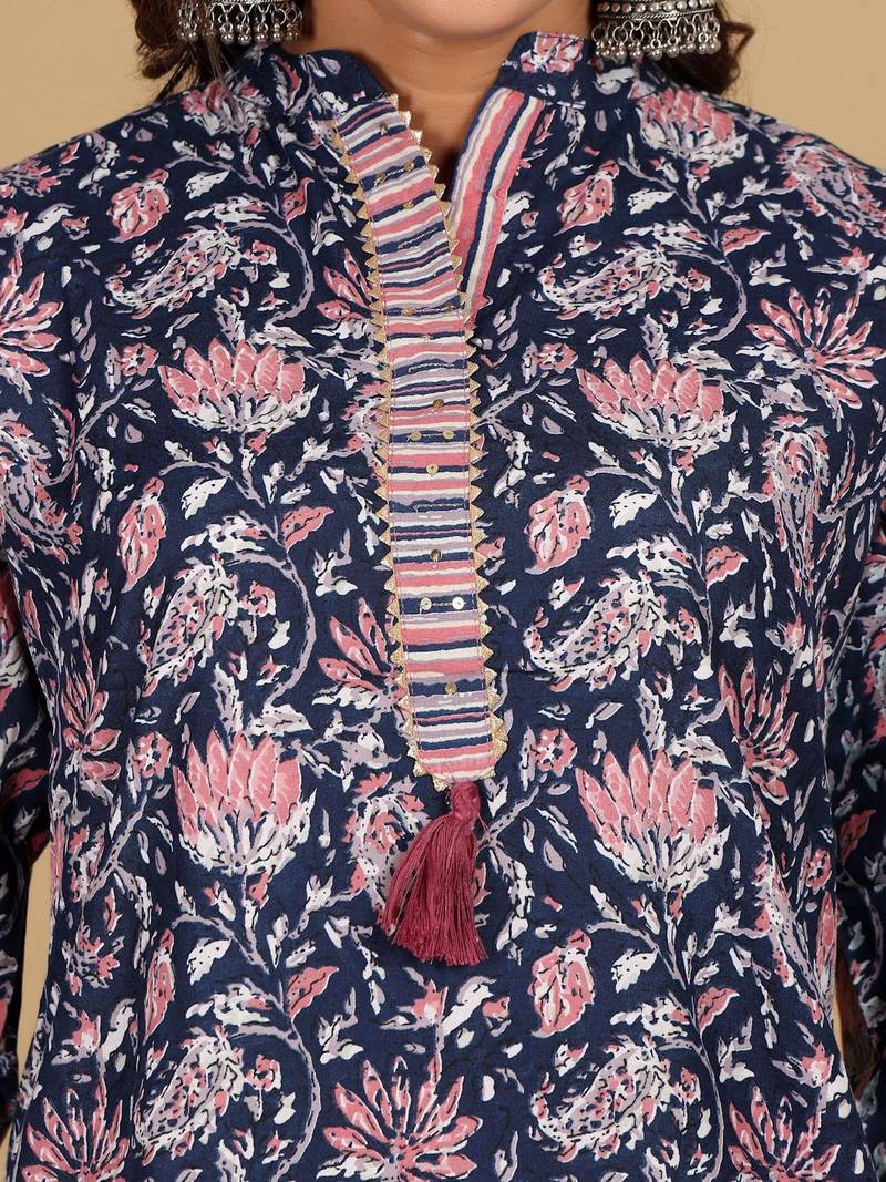 Women floral printed straight kurta with palazzo & dupatta