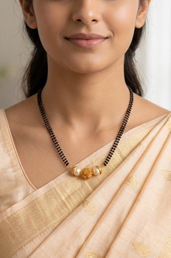 White and gold beaded dailywear mangalsutra