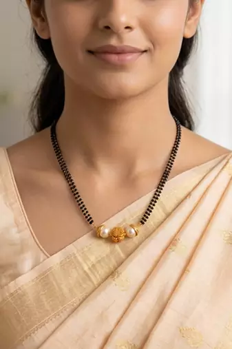 White and gold beaded dailywear mangalsutra