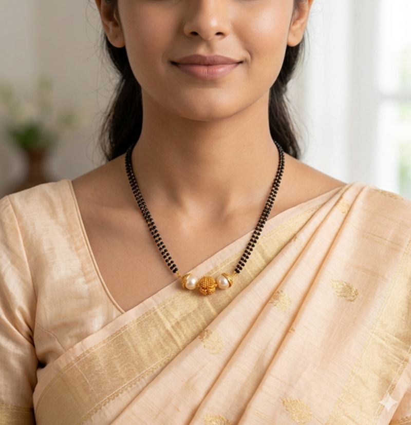 White and gold beaded dailywear mangalsutra