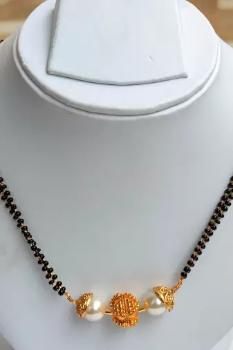 White and gold beaded dailywear mangalsutra