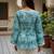 Teal printed cotton tunic top for women