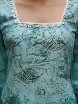 Teal printed cotton tunic top for women 3