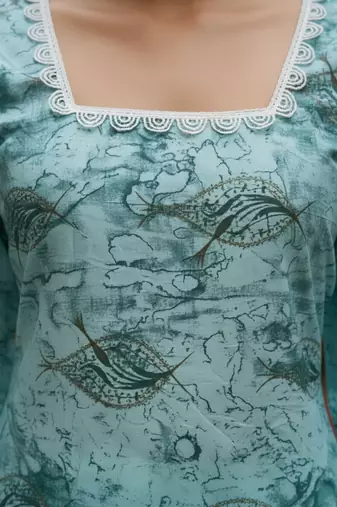 Teal printed cotton tunic top for women