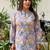 Grey floral printed cotton tunic top for women