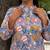 Grey floral printed cotton tunic top for women