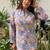 Grey floral printed cotton tunic top for women