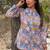 Grey floral printed cotton tunic top for women