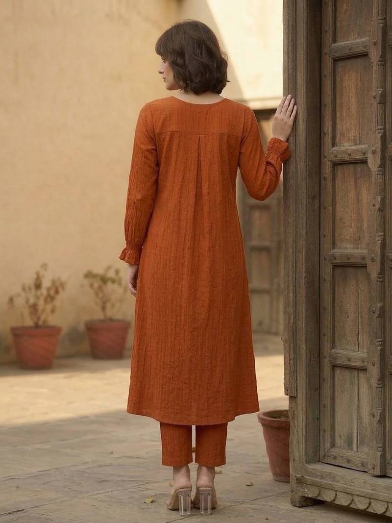 Rust a line balloon sleeve kurta with trouser