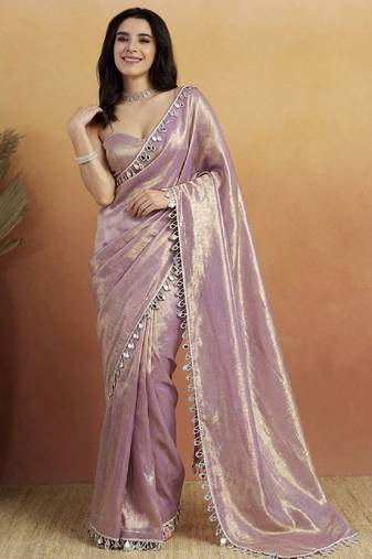 Purple solid satin satin regular saree with blouse