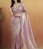 Purple solid satin satin regular saree with blouse