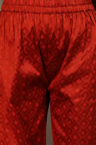 Women rust yoke design kurta with trousers & with dupatta
