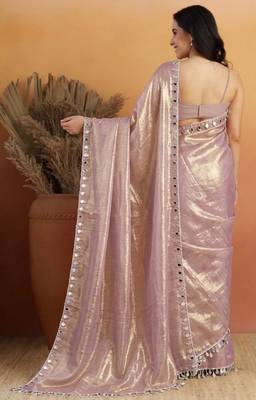 Purple solid satin satin regular saree with blouse 5