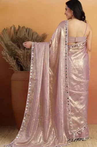 Purple solid satin satin regular saree with blouse