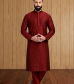 Maroon embroidered dupion silk kurta set