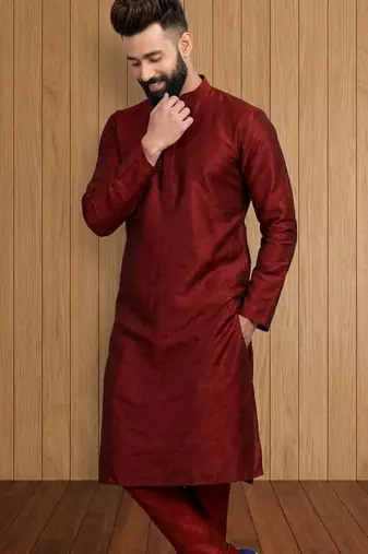 Maroon embroidered dupion silk kurta set