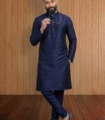 Blue embroidered dupion silk kurta set