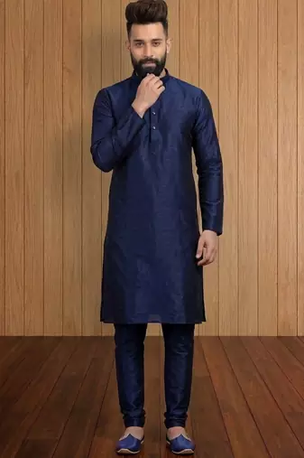 Blue embroidered dupion silk kurta set