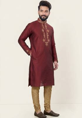 Maroon embroidered dupion silk kurta set 3
