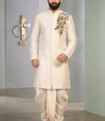 Cream embroidered dupion silk kurta set