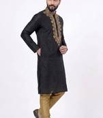 Black embroidered dupion silk kurta set