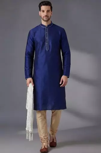 Blue embroidered dupion silk kurta set