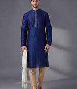 Blue embroidered dupion silk kurta set