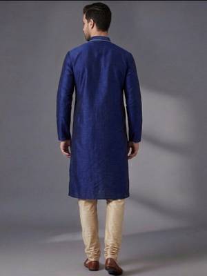 Blue embroidered dupion silk kurta set 2