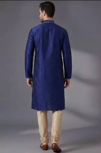 Blue embroidered dupion silk kurta set