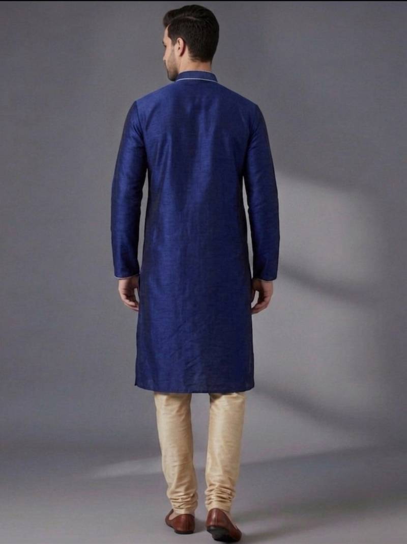 Blue embroidered dupion silk kurta set