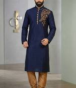 Blue embroidered dupion silk kurta set