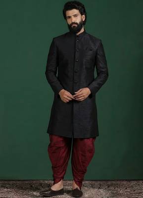 Black dupion silk indo western kurta set 1