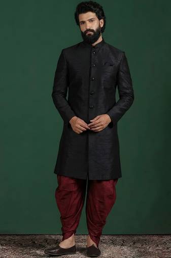 Black dupion silk indo western kurta set