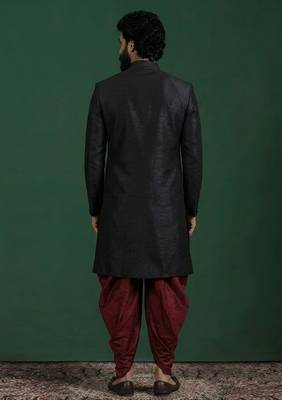 Black dupion silk indo western kurta set 3