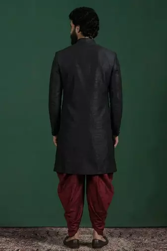Black dupion silk indo western kurta set