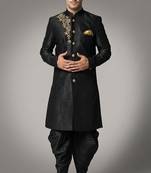 Black embroidered dupion silk kurta set