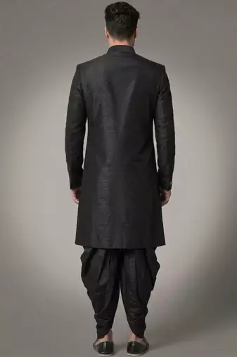 Black embroidered dupion silk kurta set