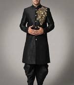 Black embroidered dupion silk kurta set