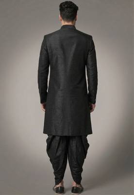 Black embroidered dupion silk kurta set 3