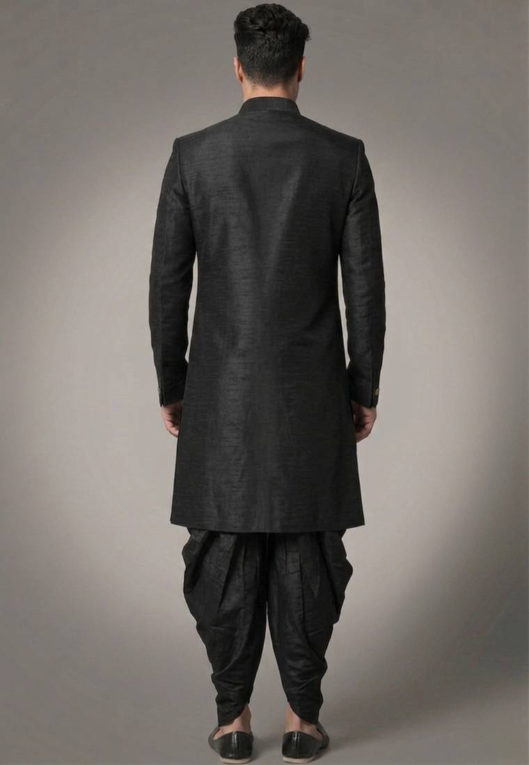 Black embroidered dupion silk kurta set