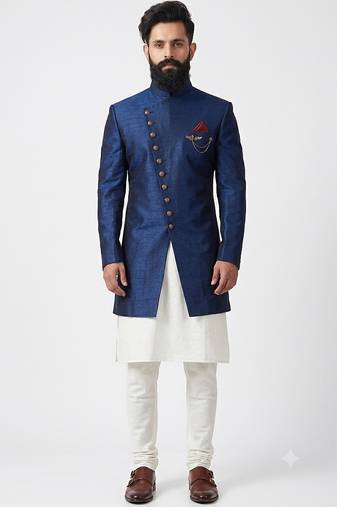 Blue dupion silk indo western kurta set