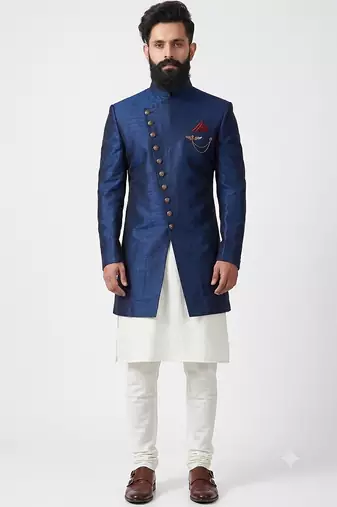 Blue dupion silk indo western kurta set