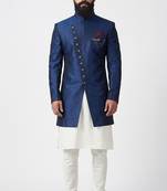 Blue dupion silk indo western kurta set